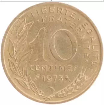 Монета 10 сантим Франции 1973 года Бронза