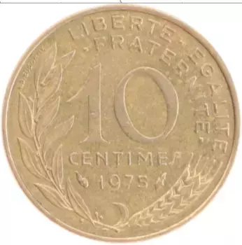 Монета 10 сантим Франции 1975 года Бронза