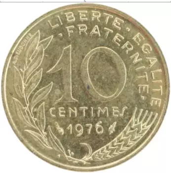 Монета 10 сантим Франции 1976 года Бронза