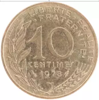 Монета 10 сантим Франции 1978 года Бронза
