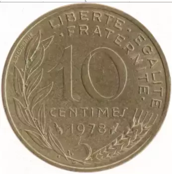 Монета 10 сантим Франции 1978 года Бронза