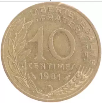 Монета 10 сантим Франции 1981 года Бронза