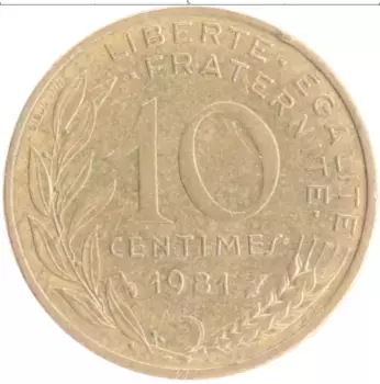 Монета 10 сантим Франции 1981 года Бронза