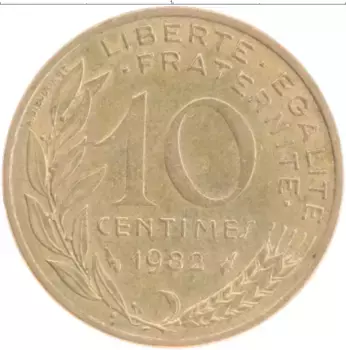 Монета 10 сантим Франции 1982 года Бронза