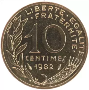 Монета 10 сантим Франции 1982 года Латунь