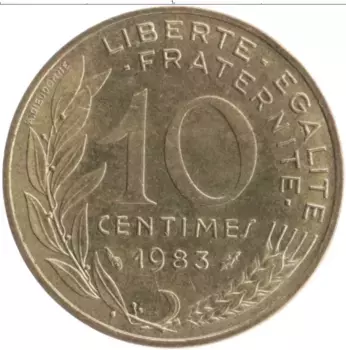 Монета 10 сантим Франции 1983 года Бронза