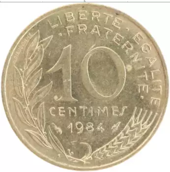 Монета 10 сантим Франции 1984 года Бронза