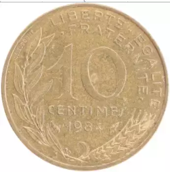 Монета 10 сантим Франции 1984 года Бронза