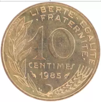 Монета 10 сантим Франции 1985 года Бронза