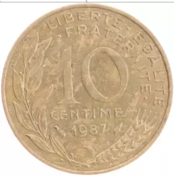 Монета 10 сантим Франции 1987 года Бронза