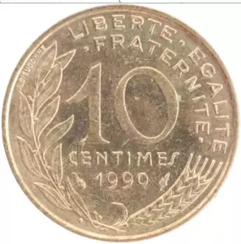 Монета 10 сантим Франции 1990 года Бронза
