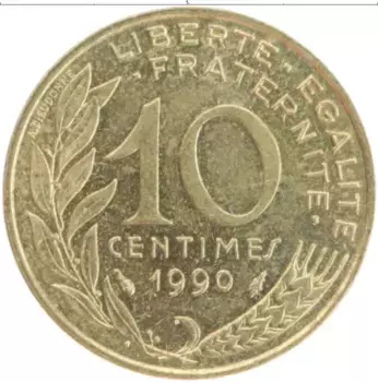 Монета 10 сантим Франции 1990 года Бронза