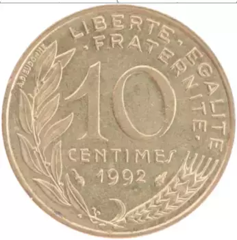 Монета 10 сантим Франции 1992 года Бронза