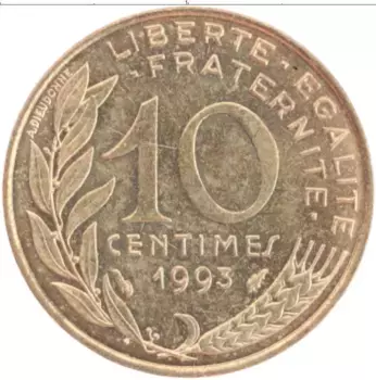 Монета 10 сантим Франции 1993 года Бронза