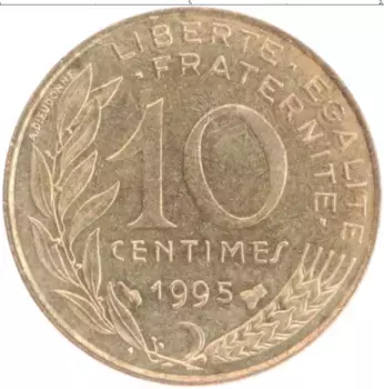 Монета 10 сантим Франции 1995 года Бронза