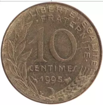 Монета 10 сантим Франции 1995 года Бронза