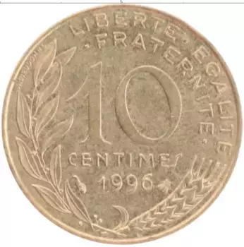 Монета 10 сантим Франции 1996 года Бронза