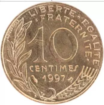 Монета 10 сантим Франции 1997 года Бронза