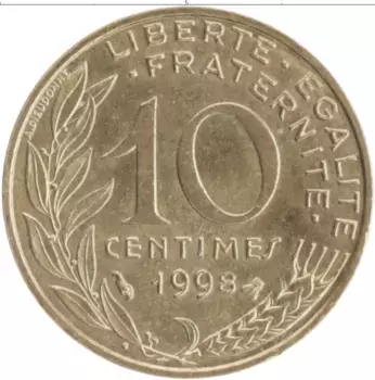 Монета 10 сантим Франции 1998 года Латунь