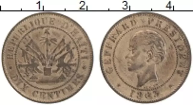 Монета 10 сантим Гаити 1863 года Бронза