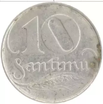 Монета 10 сантим Латвии 1922 года Медно-никель