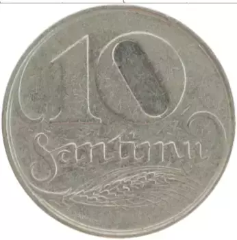 Монета 10 сантим Латвии 1922 года Медно-никель