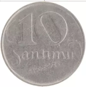 Монета 10 сантим Латвии 1922 года Медно-никель