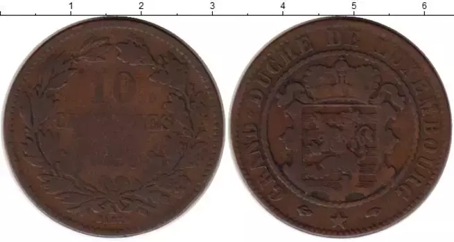 Монета 10 сантим Люксембурга 1850 года Медь
