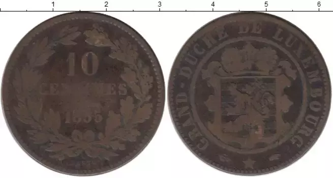 Монета 10 сантим Люксембурга 1855 года Медь