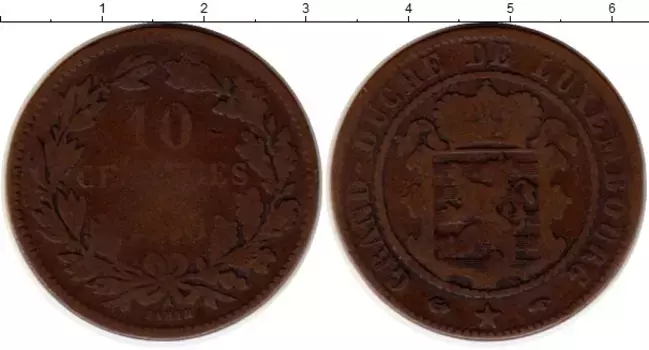 Монета 10 сантим Люксембурга 1860 года Бронза