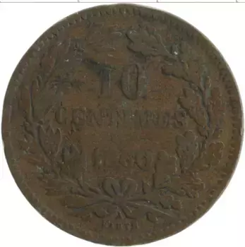 Монета 10 сантим Люксембурга 1860 года Бронза