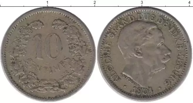 Монета 10 сантим Люксембурга 1901 года Медно-никель Великий Герцог Адольф