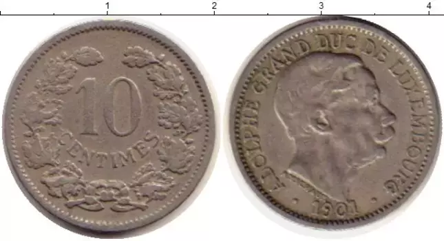 Монета 10 сантим Люксембурга 1901 года Медно-никель Адольф