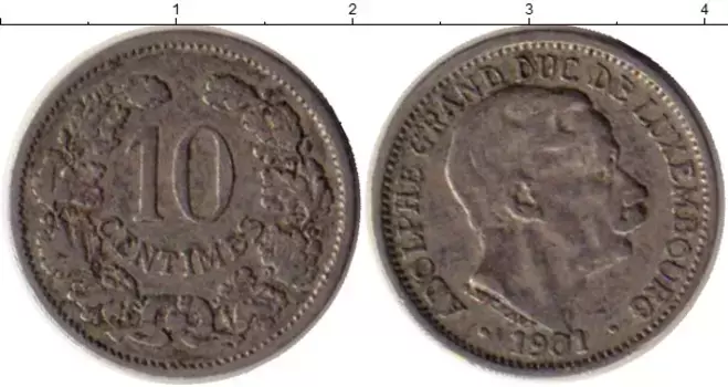 Монета 10 сантим Люксембурга 1901 года Медно-никель Адольф - Великий Герцог Люксембургский