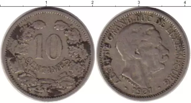 Монета 10 сантим Люксембурга 1901 года Медно-никель Адольф