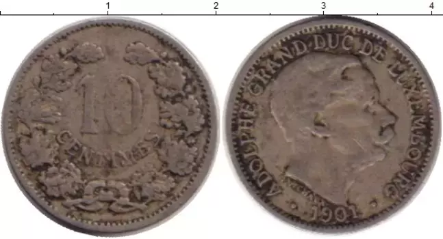Монета 10 сантим Люксембурга 1901 года Медно-никель Адольф