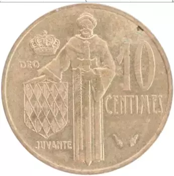 Монета 10 сантим Монако 1975 года Латунь
