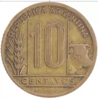 Монета 10 сентаво Аргентины 1943 года Бронза