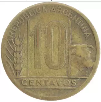 Монета 10 сентаво Аргентины 1948 года Бронза