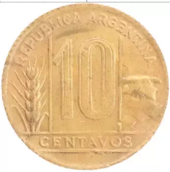 Монета 10 сентаво Аргентины 1948 года Бронза