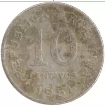 Монета 10 сентаво Аргентины 1951 года Медно-никель Хосе Сан Мартин