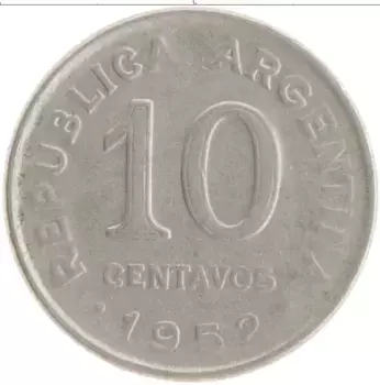 Монета 10 сентаво Аргентины 1952 года Медно-никель Хосе де Сан Мартин