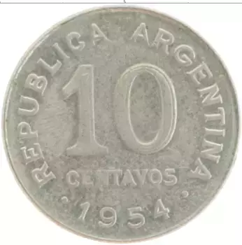 Монета 10 сентаво Аргентины 1954 года Медно-никель