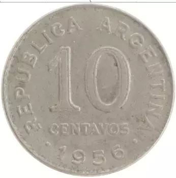 Монета 10 сентаво Аргентины 1956 года Медно-никель Хосе де Сан-Мартин