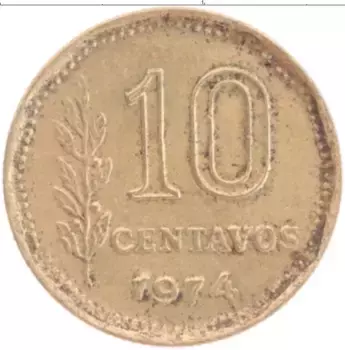 Монета 10 сентаво Аргентины 1974 года Бронза