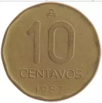 Монета 10 сентаво Аргентины 1987 года Латунь