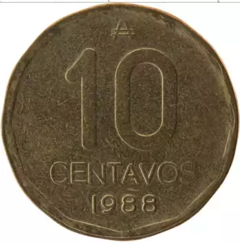 Монета 10 сентаво Аргентины 1988 года Латунь