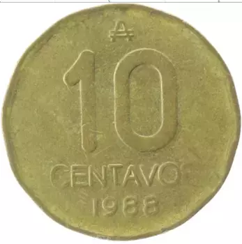Монета 10 сентаво Аргентины 1988 года Латунь Герб