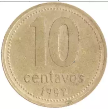 Монета 10 сентаво Аргентины 1992 года Бронза