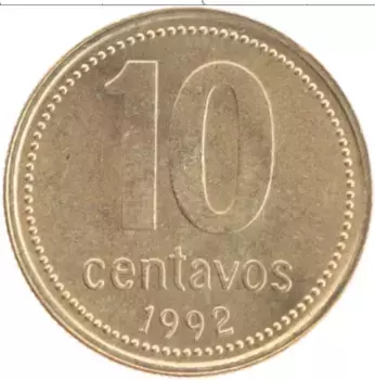 Монета 10 сентаво Аргентины 1992 года Латунь Герб